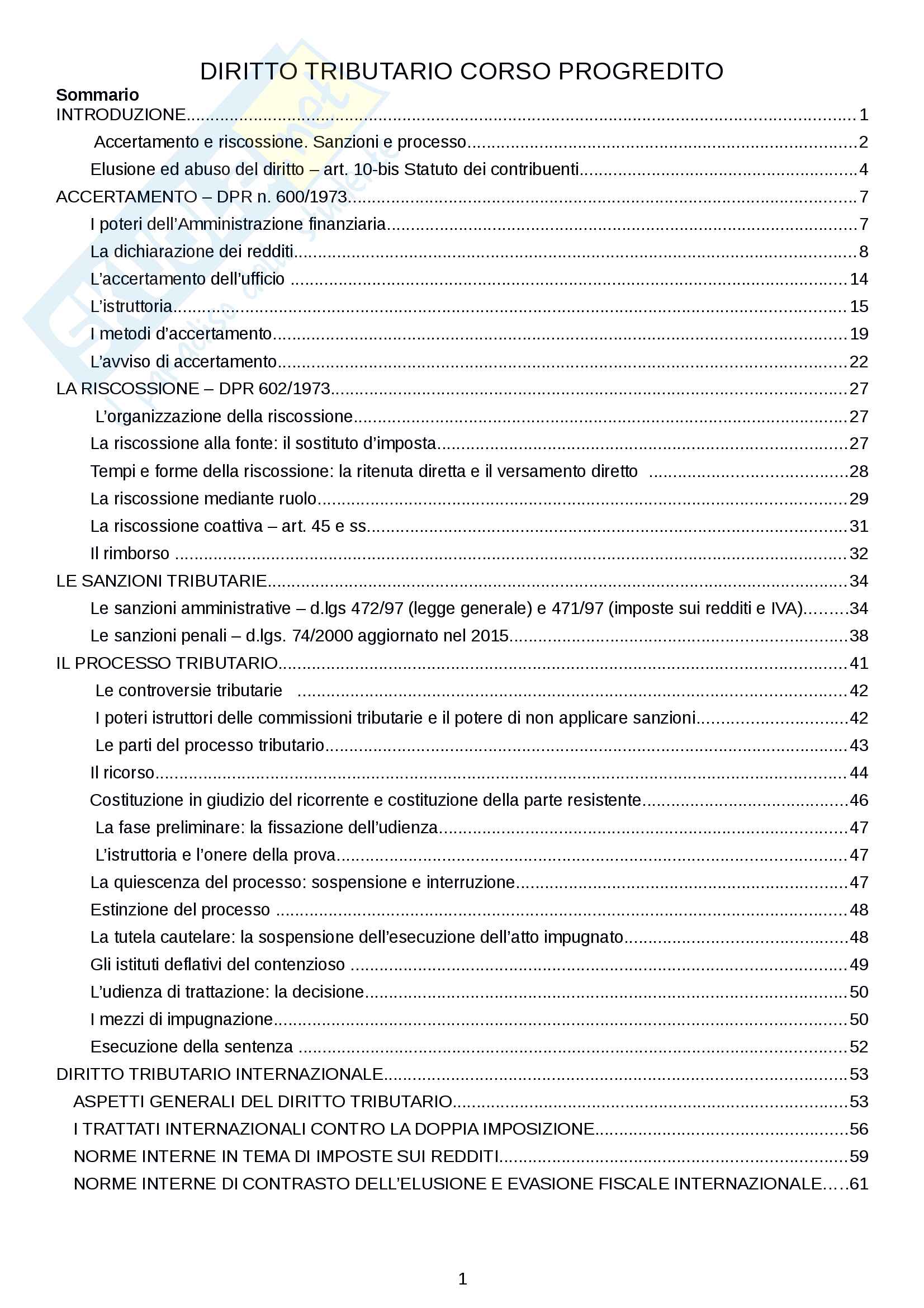 Riassunto esame Diritto tributario, prof. Logozzo, libri consigliati "Principi di diritto tributario", De Mita e "Lineamenti di diritto tributario internazionale", Tosi Pag. 1