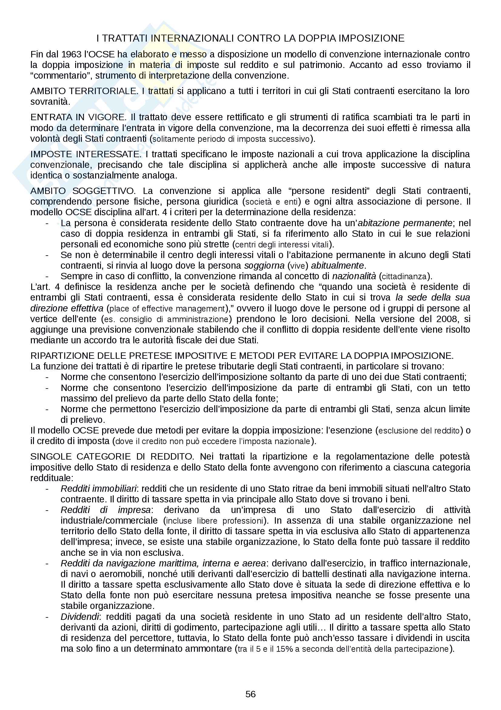 Riassunto esame Diritto tributario, prof. Logozzo, libri consigliati "Principi di diritto tributario", De Mita e "Lineamenti di diritto tributario internazionale", Tosi Pag. 56