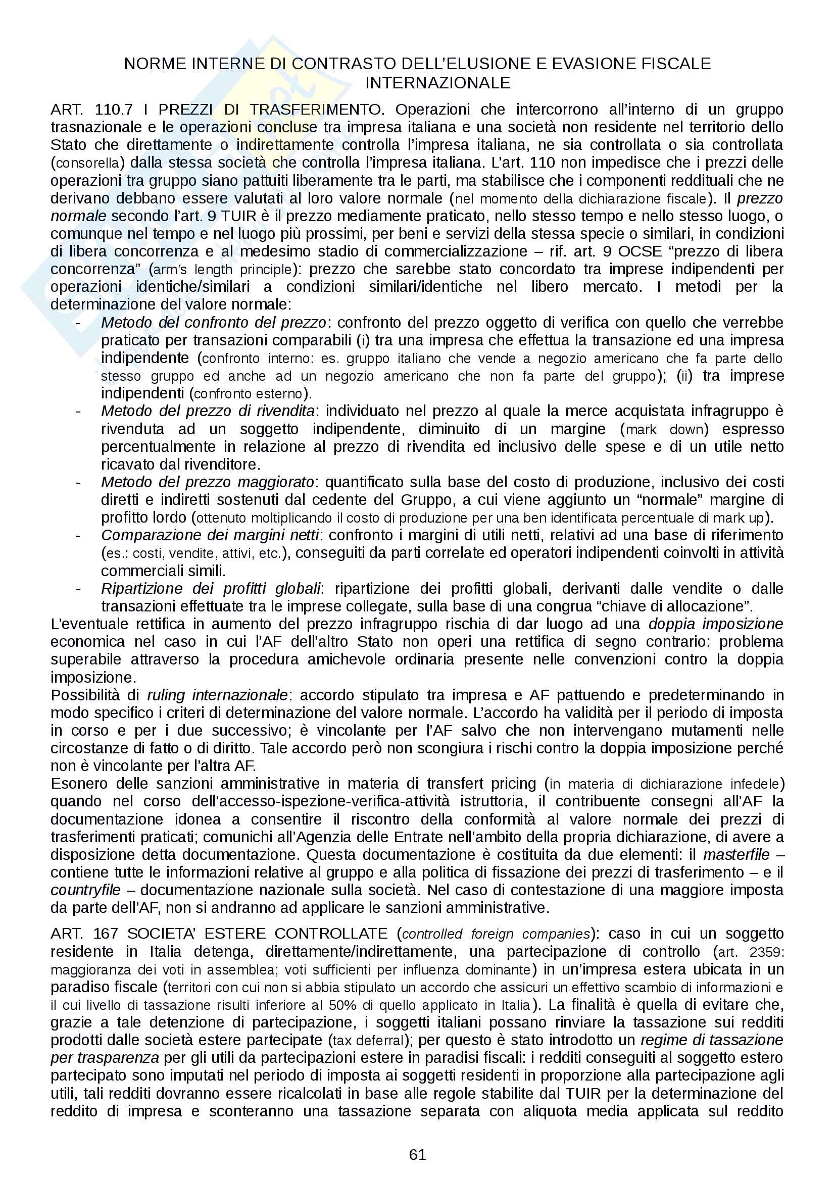 Riassunto esame Diritto tributario, prof. Logozzo, libri consigliati "Principi di diritto tributario", De Mita e "Lineamenti di diritto tributario internazionale", Tosi Pag. 61