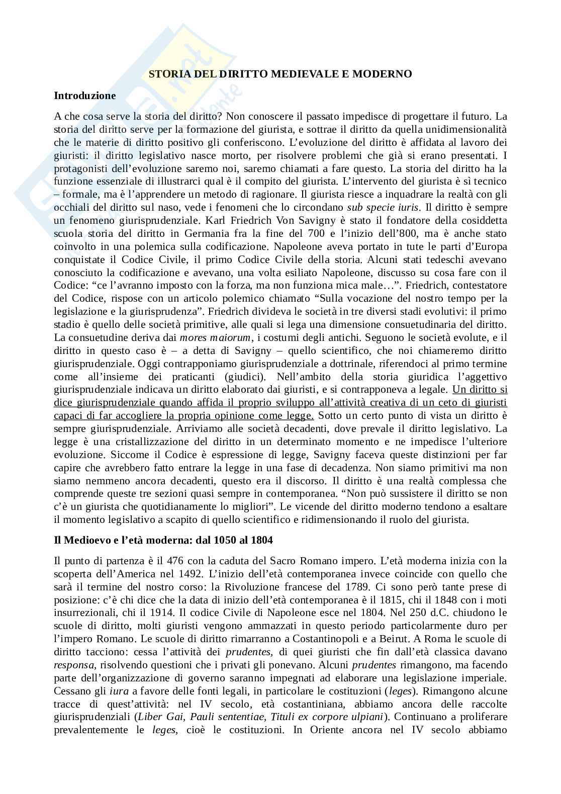 Appunti - Storia del Diritto medievale e moderno Pag. 1
