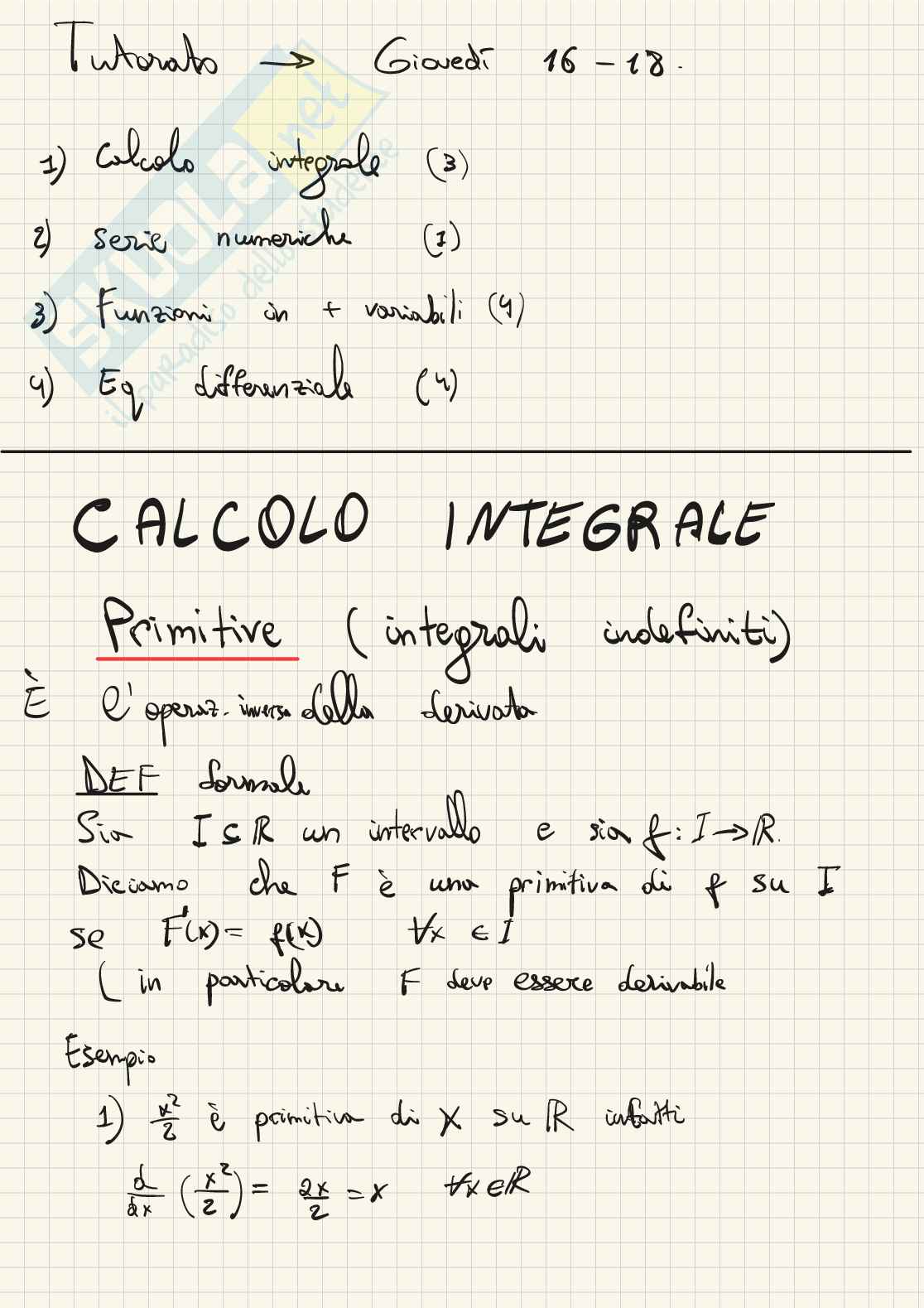Calcolo integrale, solo primitive Pag. 1