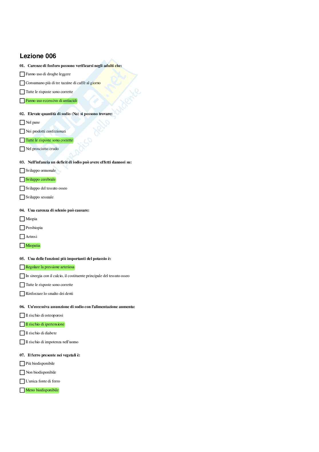 Paniere completo di Nutraceutici integratori functional foods (2026) - Risposte multiple e aperte corrette Pag. 16