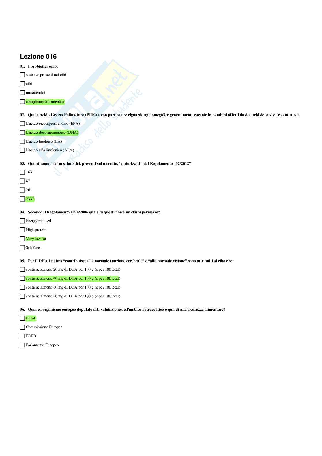 Paniere completo di Nutraceutici integratori functional foods (2026) - Risposte multiple e aperte corrette Pag. 41