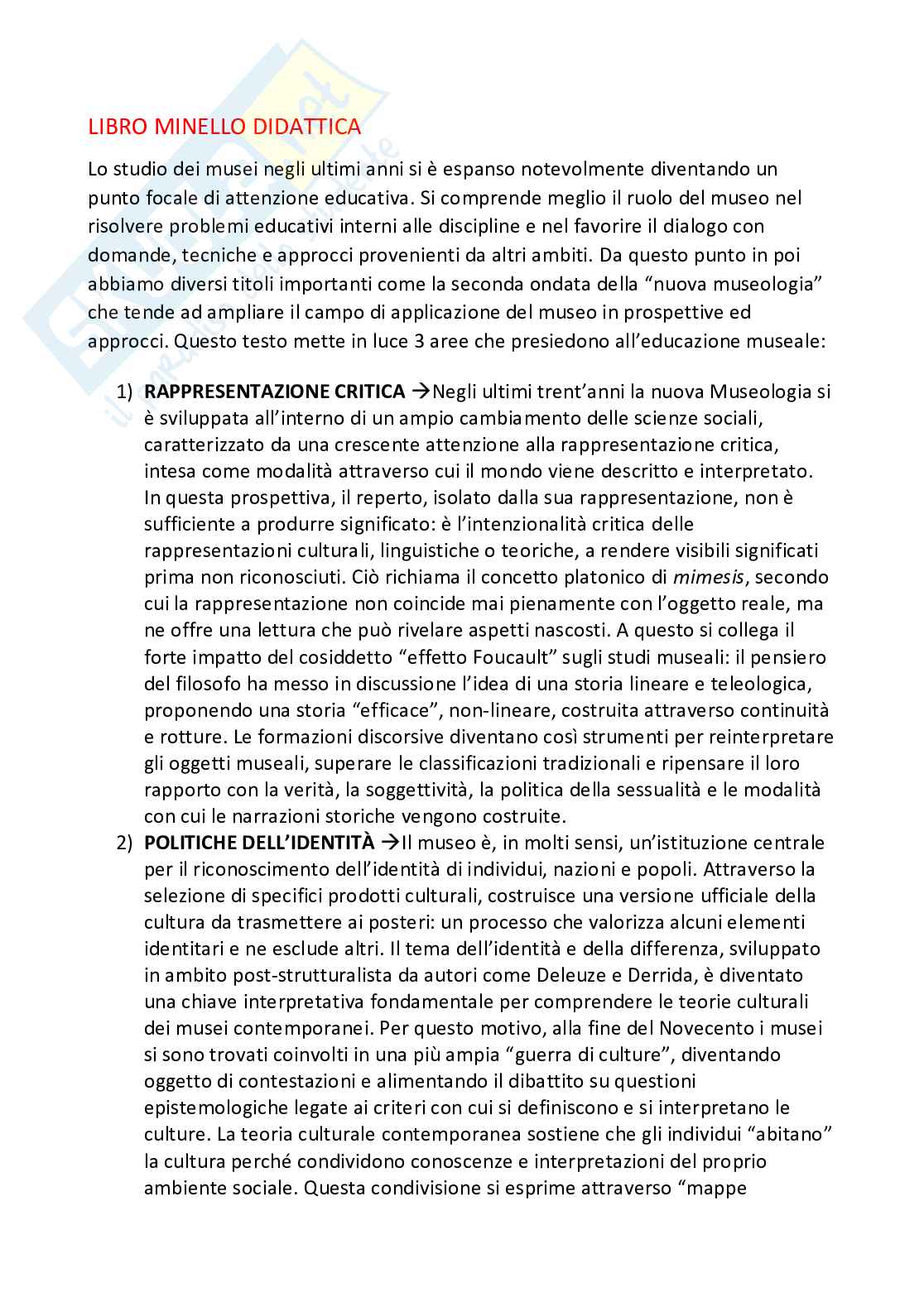 Riassunto esame Didattica del museo e del patrimonio culturale, Prof. Giardini Letizia, libro consigliato Museo costruttivista, Minello Pag. 1