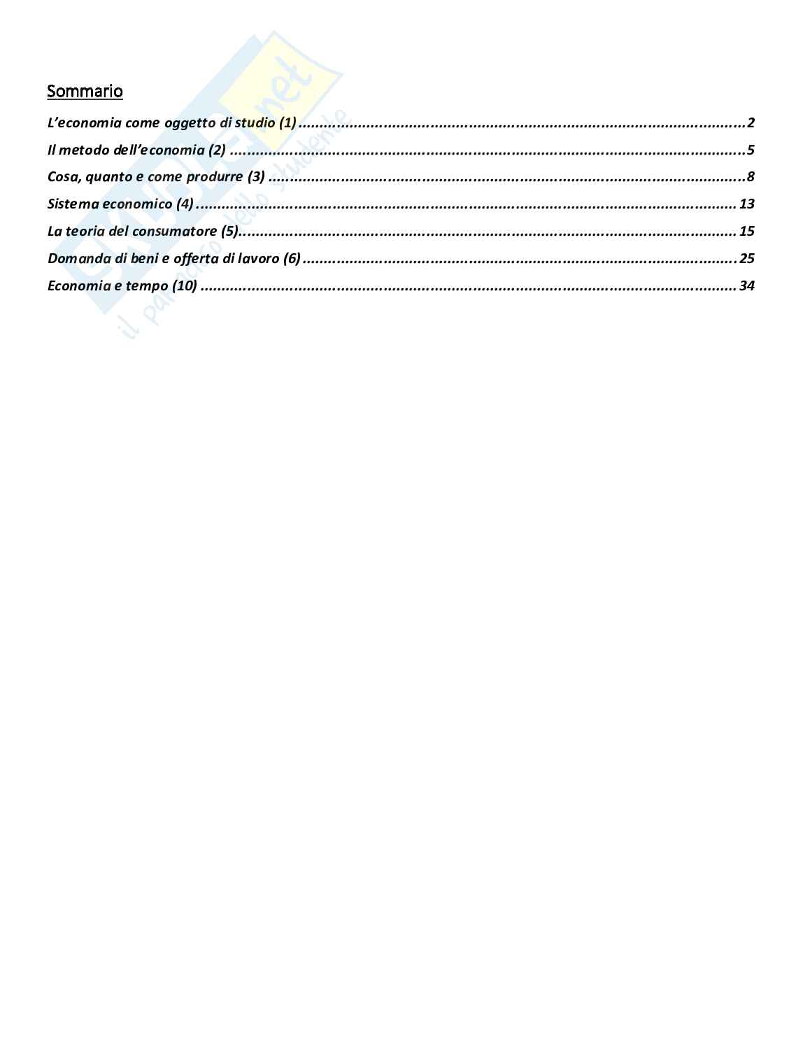 Appunti relativi alle lezioni del corso "Introduzione all'economia", relativi alla prima parte del corso Pag. 1