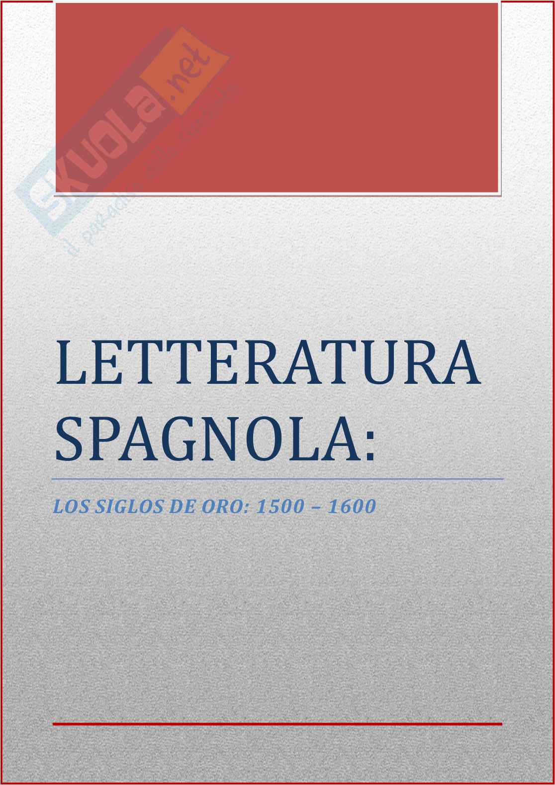 Letteratura Spagnola - Los Siglos de Oro