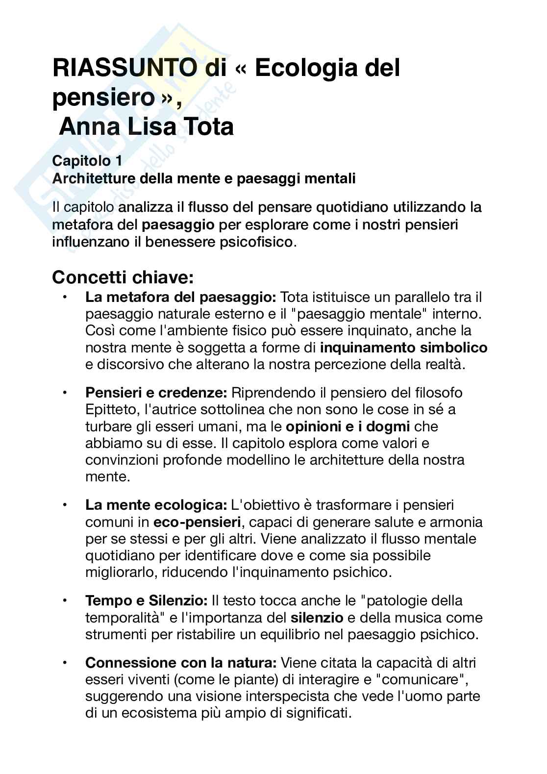 Riassunto esame Sociologia della comunicazione e dei media, Prof. Luchetti Lia, libro consigliato Ecologia del pensiero, Tota Pag. 1