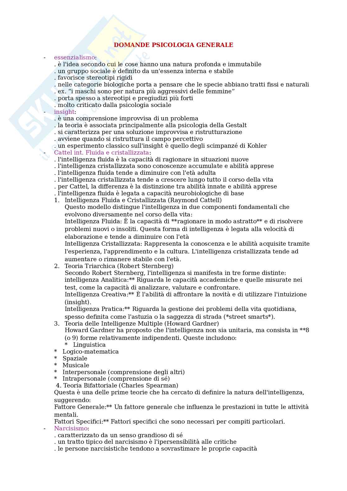 Domande Psicologia generale  Pag. 1