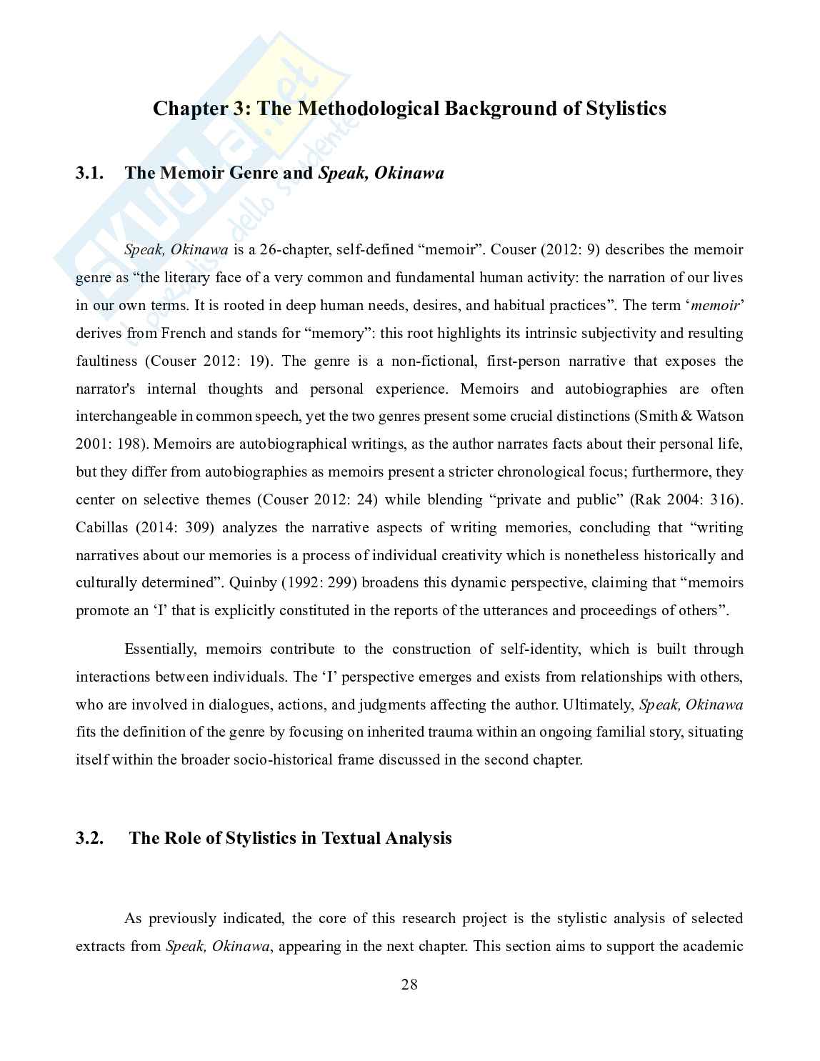 Representing Okinawan Voices in the Construction of Postcolonial Memory and Identity — a Stylistic Analysis of Speak, Okinawa: a Memoir Pag. 26