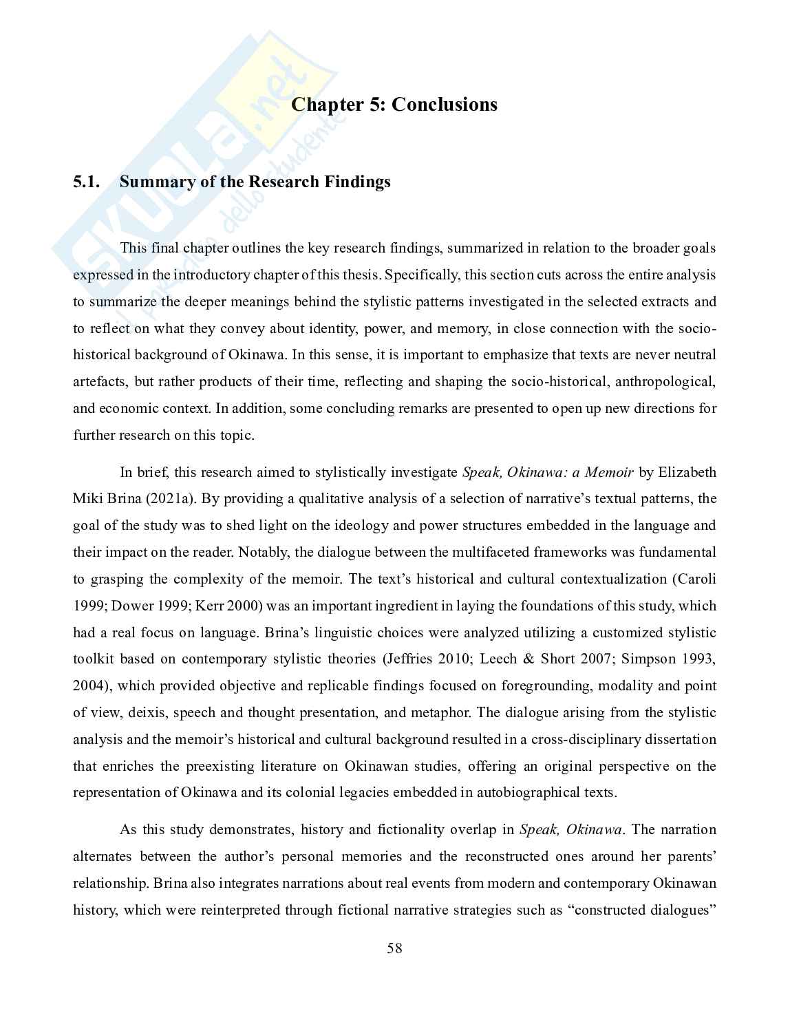 Representing Okinawan Voices in the Construction of Postcolonial Memory and Identity — a Stylistic Analysis of Speak, Okinawa: a Memoir Pag. 56