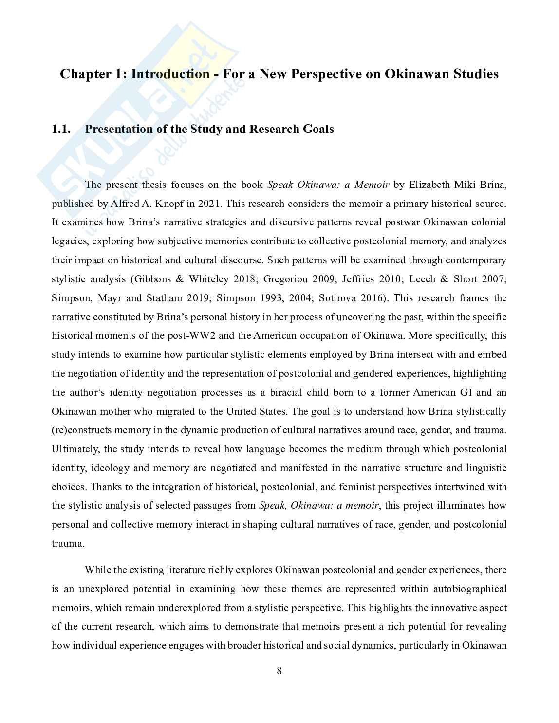 Representing Okinawan Voices in the Construction of Postcolonial Memory and Identity — a Stylistic Analysis of Speak, Okinawa: a Memoir Pag. 6