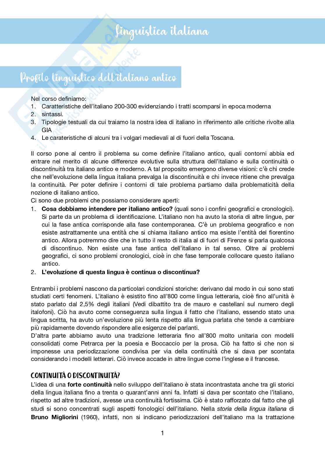 Appunti completi delle lezioni di Linguistica italiana  Pag. 1