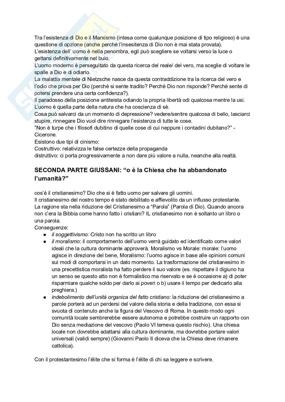 Riassunto esame Pensiero e movimenti religiosi contemporanei a, Prof. Bucarelli Marco Ottavio, libro consigliato La coscienza religiosa nell’uomo moderno, Giussani Pag. 6