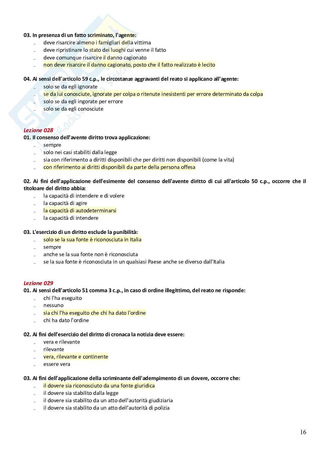 Paniere domande e risposte chiuse Diritto penale - 2023 Pag. 16