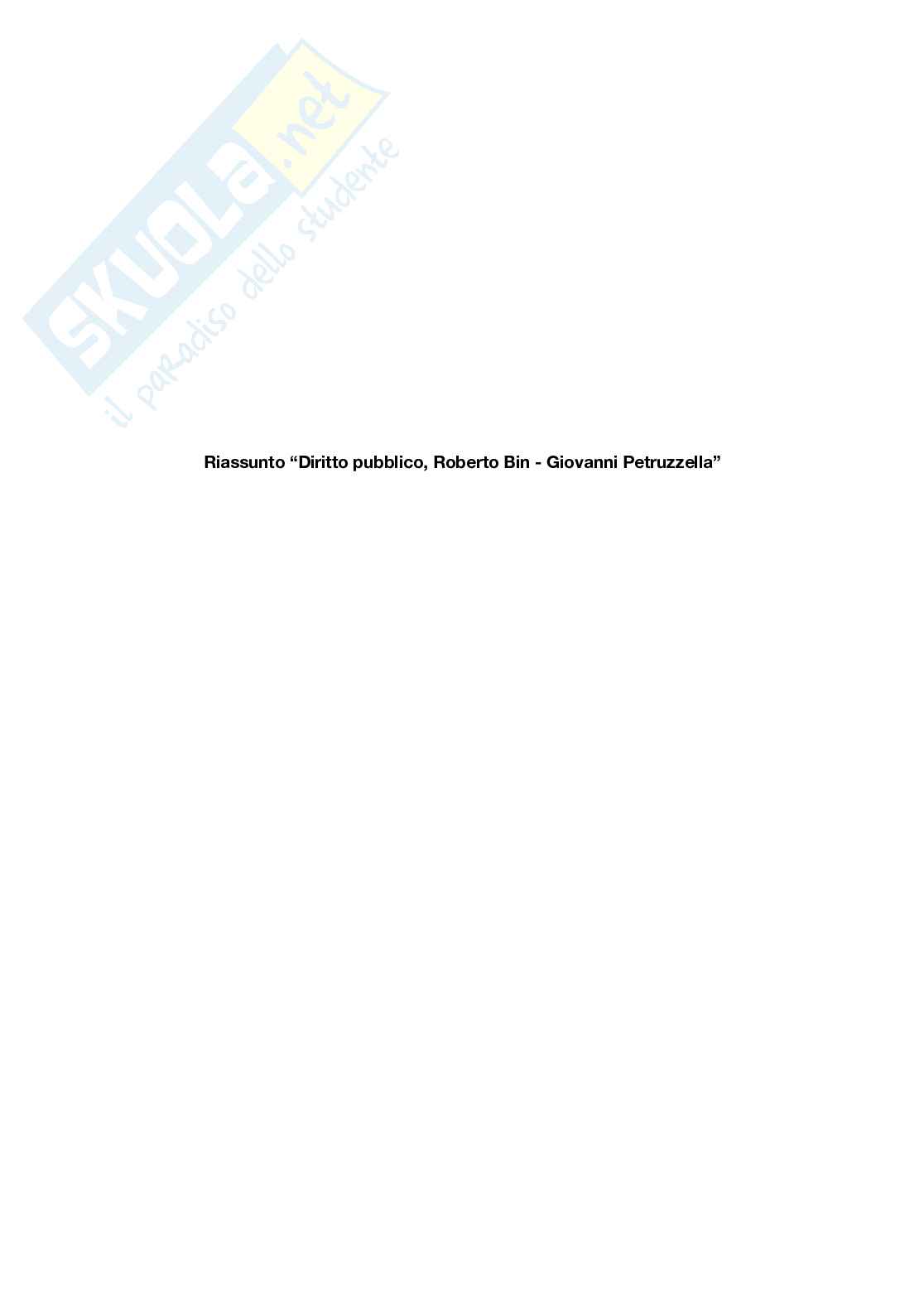 Riassunto esame Istituzioni di diritto pubblico, Prof. Paparella Elena, libro consigliato Diritto pubblico, Bin, Pitruzzella  Pag. 1