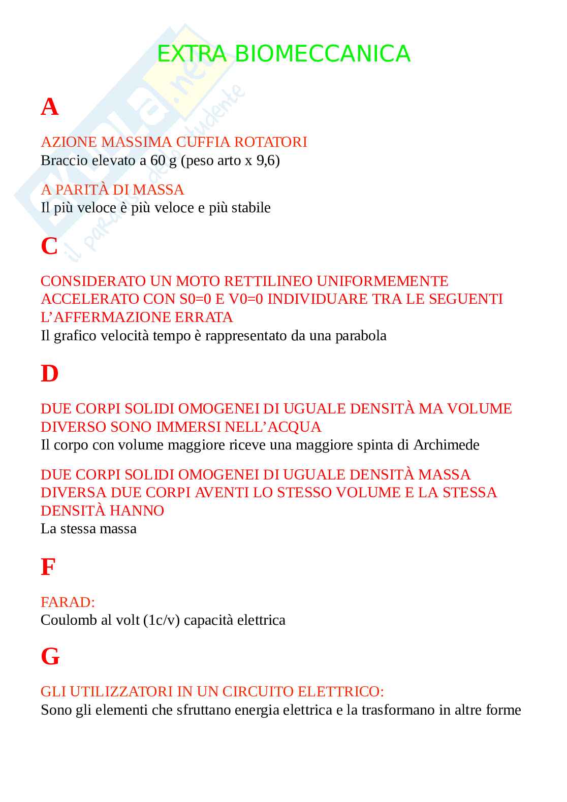 Extra Biomeccanica- Fondamenti di biomeccanica del movimento umano, aggiornato e completo. Domande extra Pag. 1