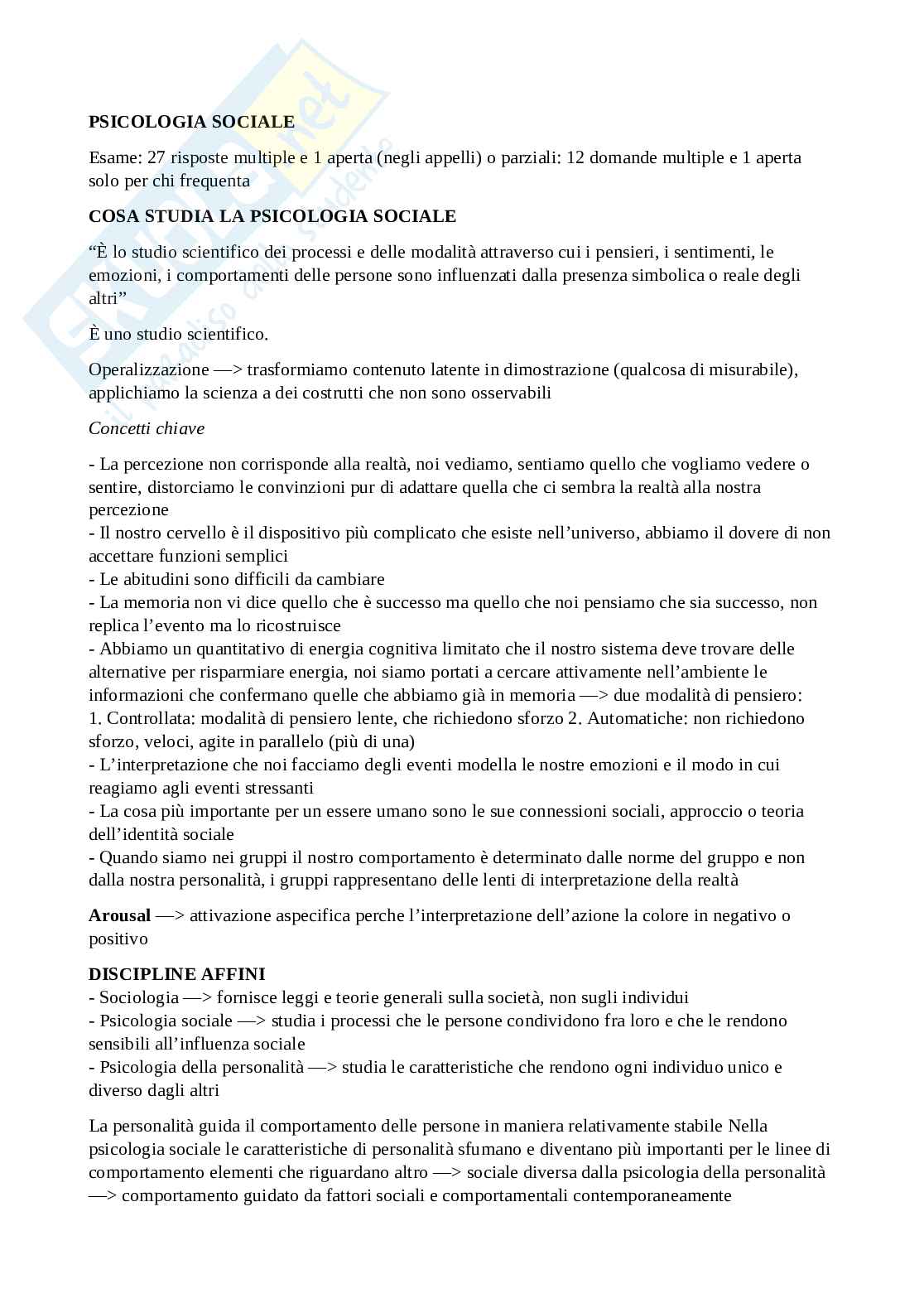 Appunti completi Psicologia sociale I Pag. 1