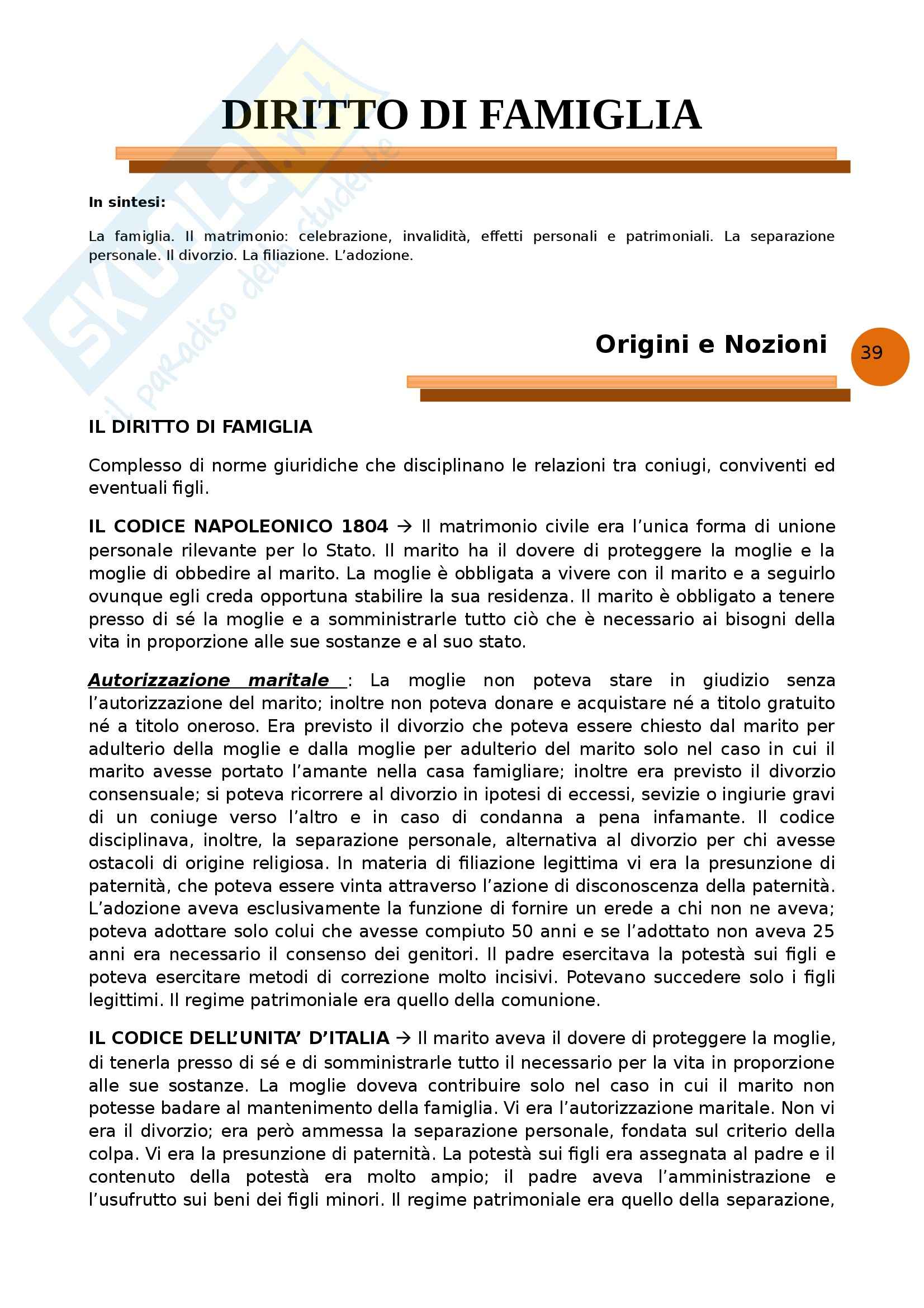 Riassunto esame Diritto di famiglia, prof. Autorino, libro consigliato Studi sul diritto di famiglia Pag. 1