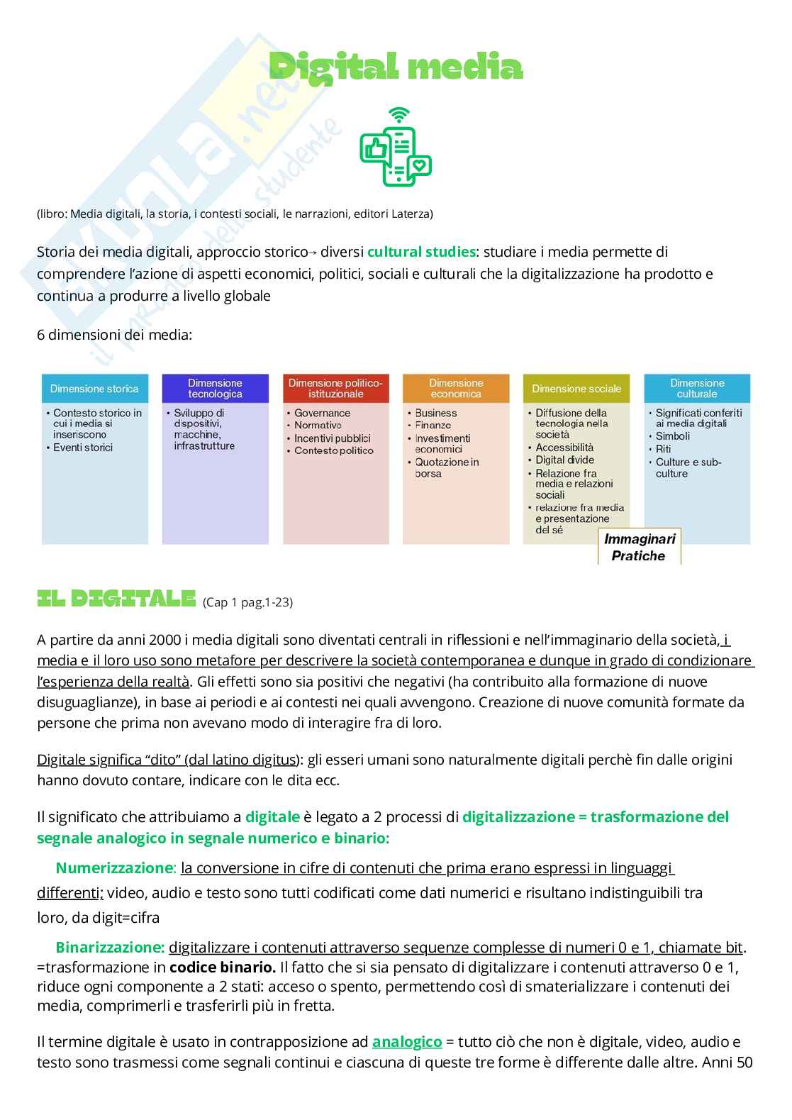 Riassunto esame Digital media, Prof. Locatelli Elisabetta, libro consigliato Media digitali, la storia, i contesti sociali, le narrazioni, Laterza Pag. 1