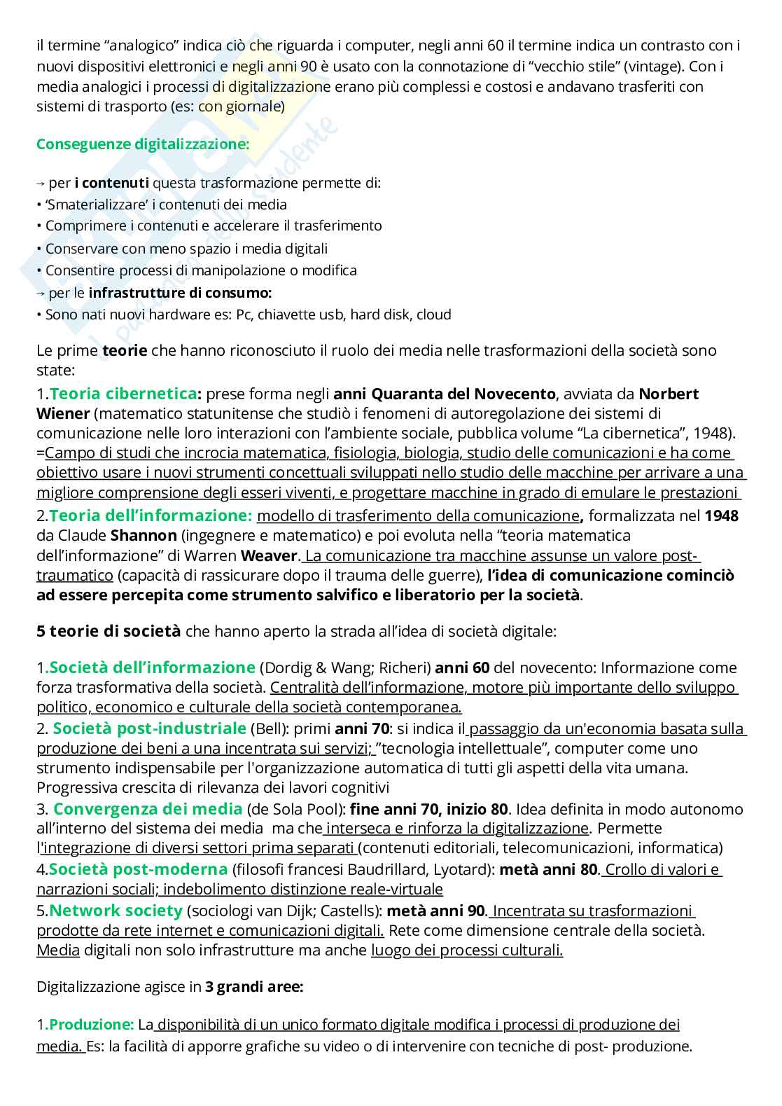 Riassunto esame Digital media, Prof. Locatelli Elisabetta, libro consigliato Media digitali, la storia, i contesti sociali, le narrazioni, Laterza Pag. 2