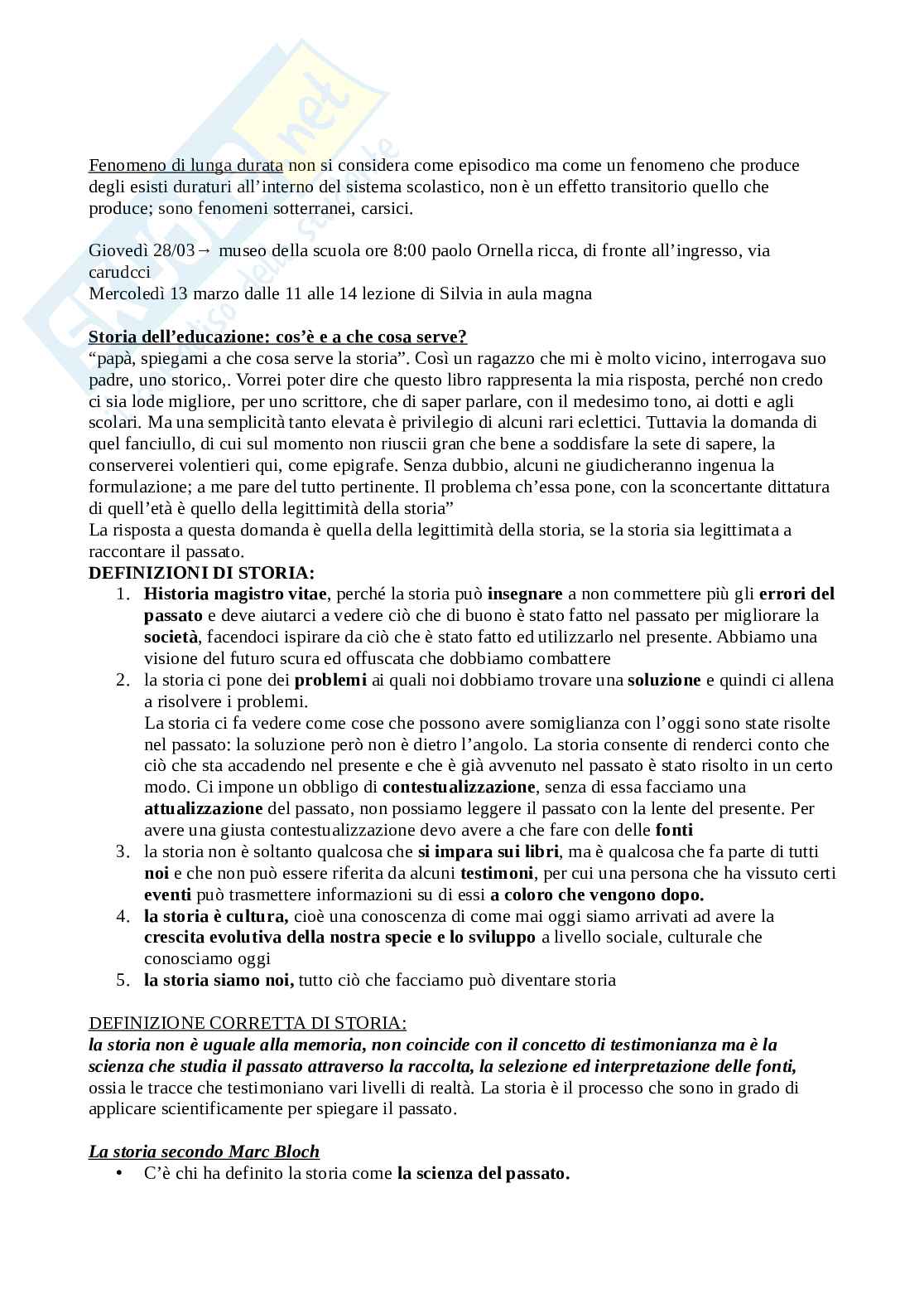 Riassunto esame Storia dell'educazione , Prof. Meda Juri, libro consigliato Storia dell'educazione, Ghizzoni, Mattioni Pag. 1