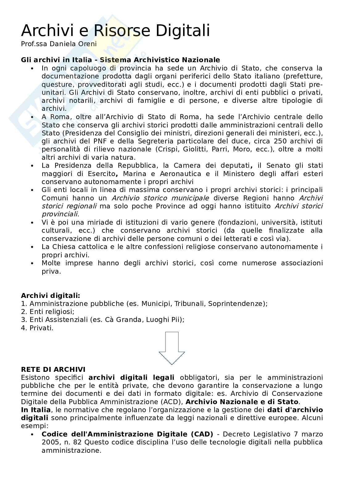 Archivi e risorse digitali  Pag. 1