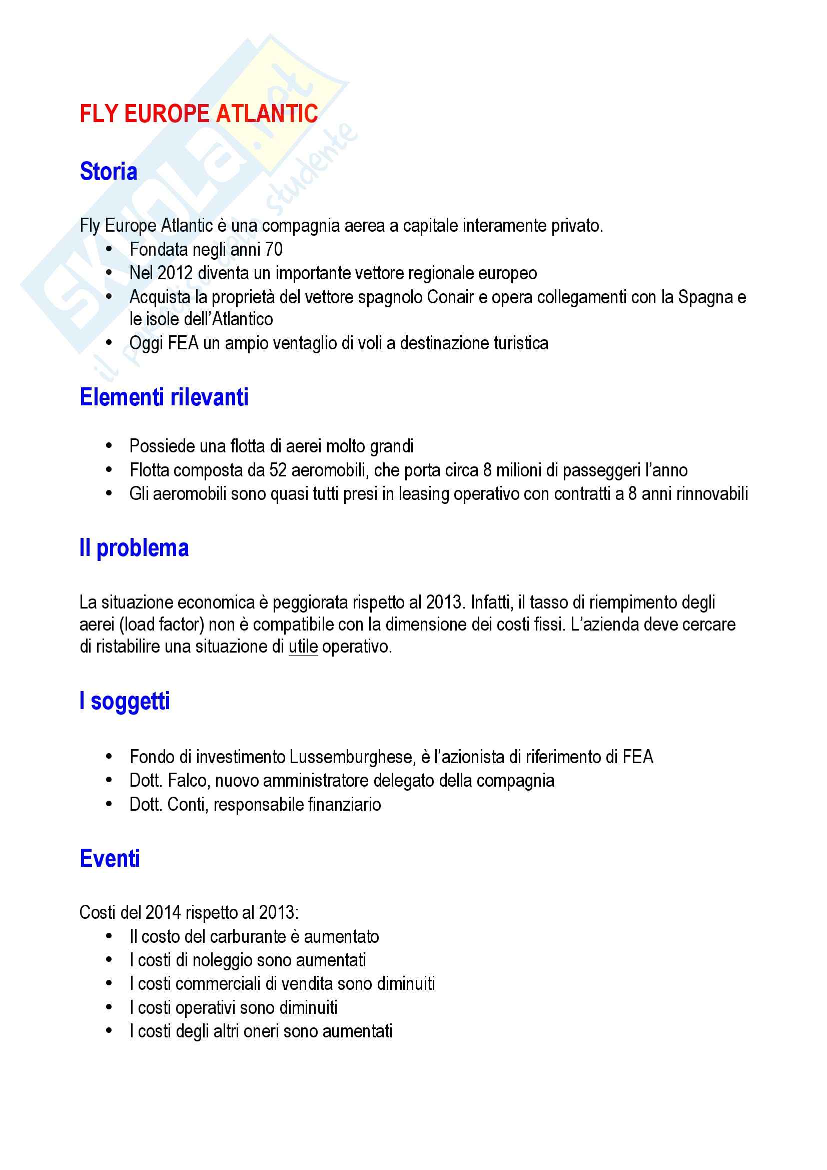 Fly Europe Atlantic, Caso Economia, Economia e gestione Pag. 1