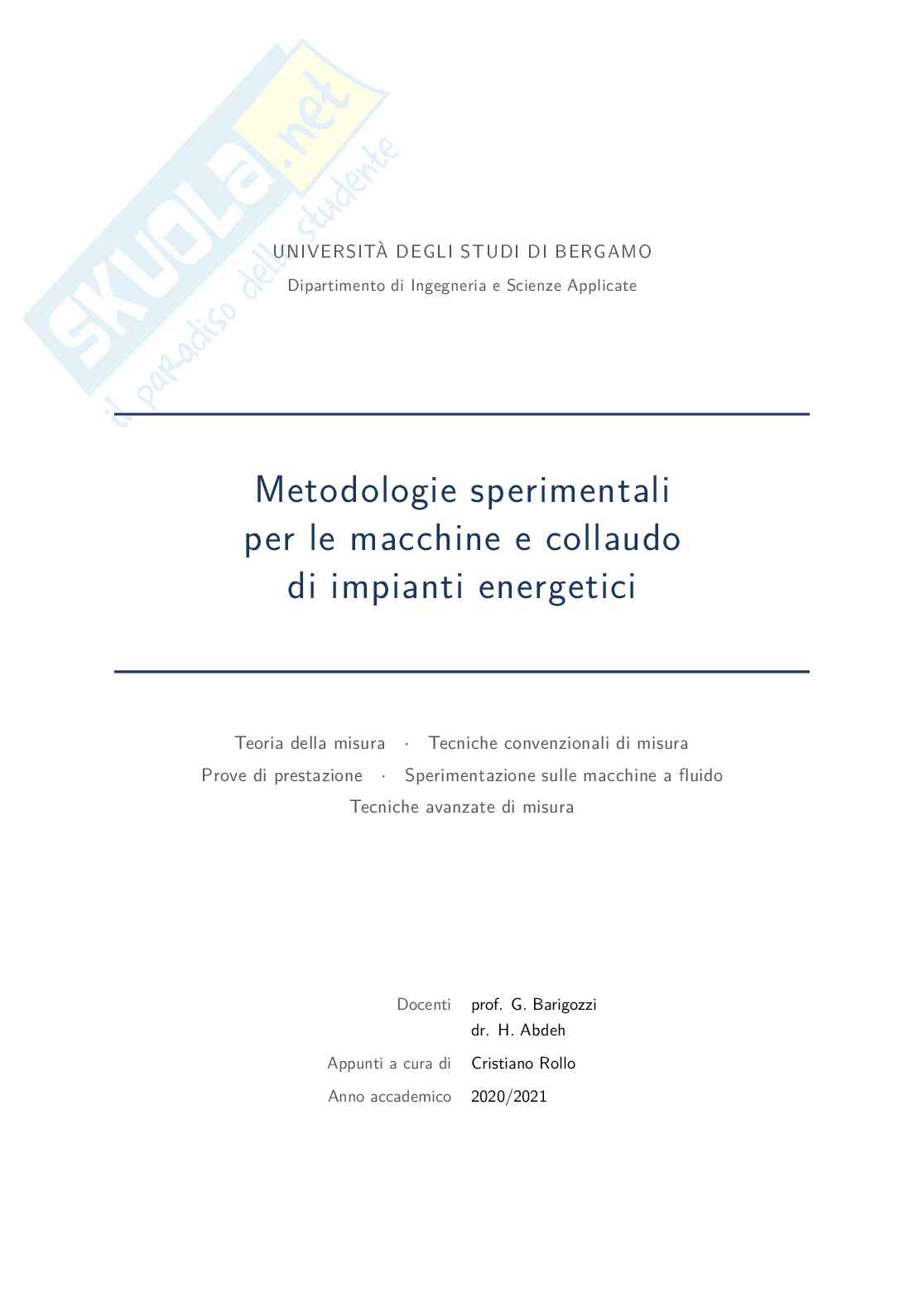 Appunti Experimental techniques and performance test methods for power plants and fluid machinery Pag. 1
