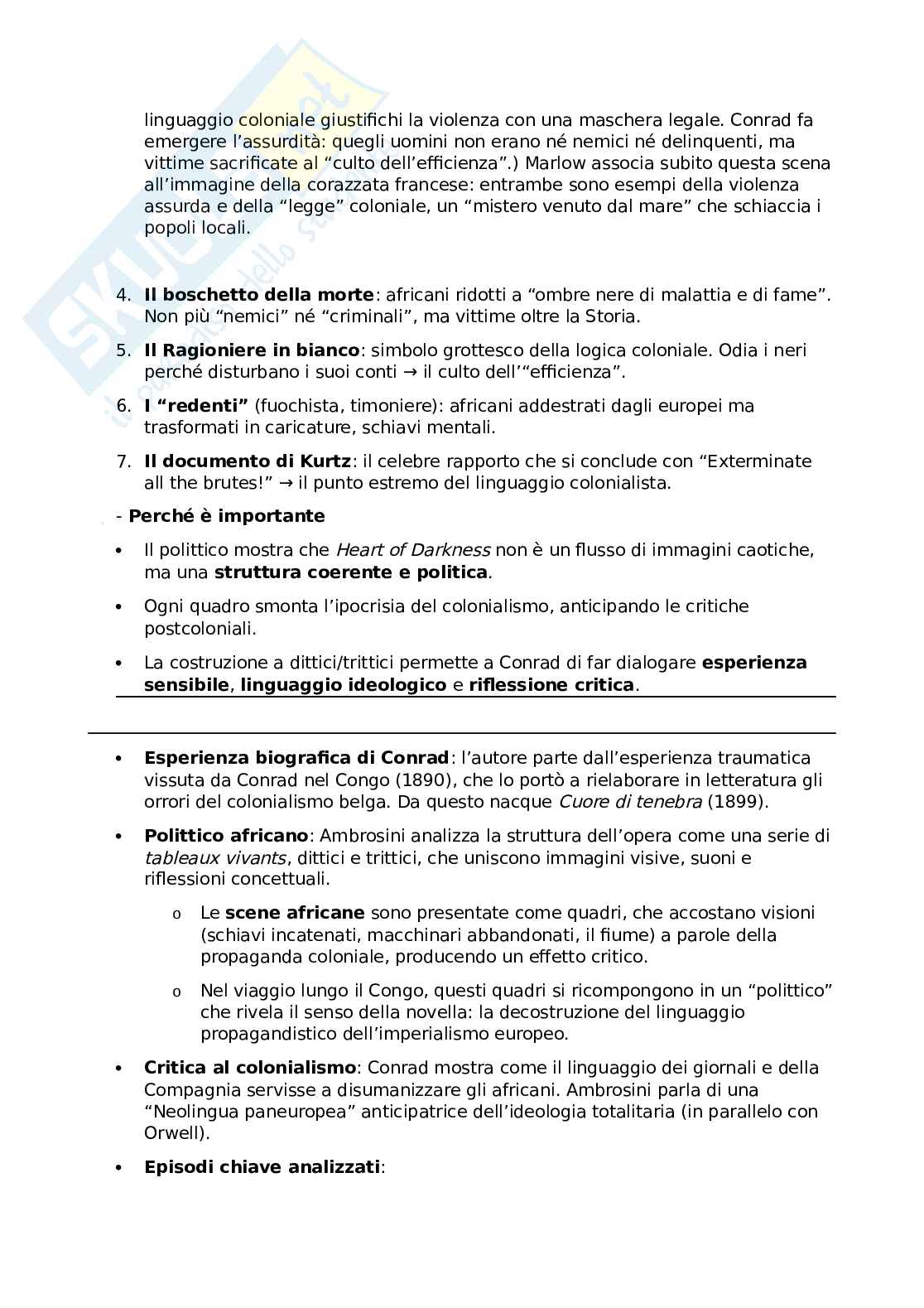 Riassunto esame Letteratura inglese I, Prof. Ambrosini Richard, libro consigliato Saggio Polittico Africano, Ambrosini Pag. 2