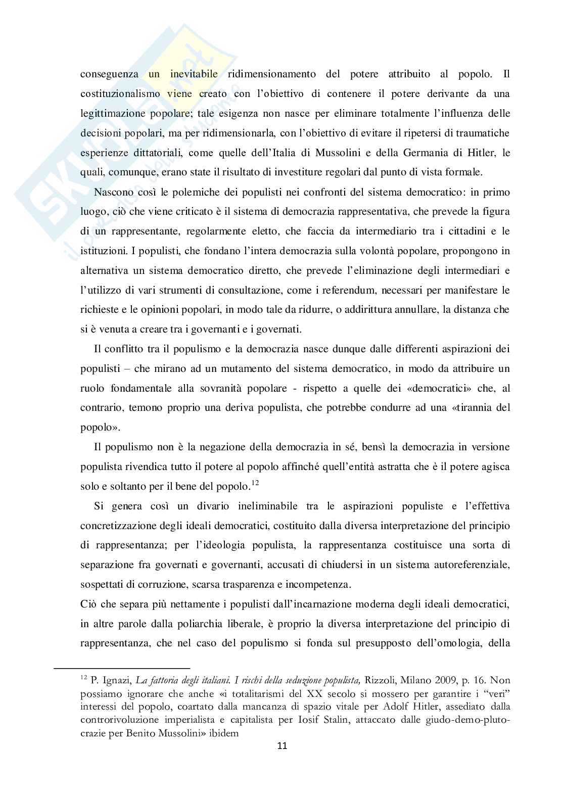 Tesi di Laurea in Filosofia, Società e Comunicazione - Populismo e democrazia. Orientamenti nel dibattito italiano Pag. 11
