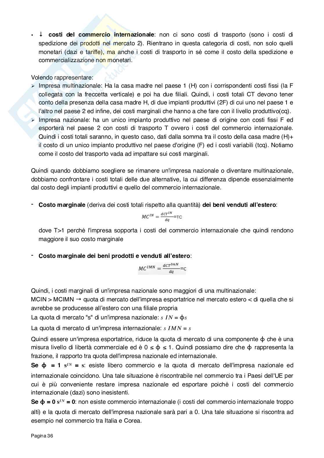 Internazionalizzazione dei mercati e imprese internazionali Pag. 36