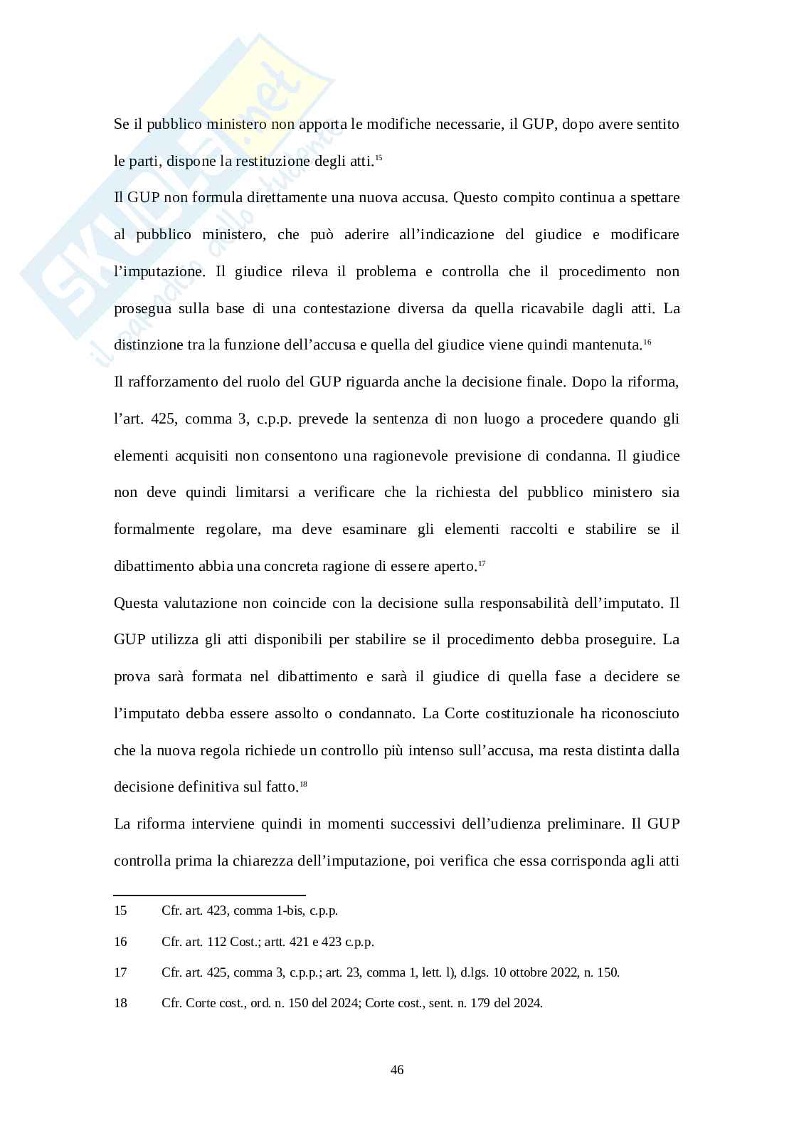 L’udienza preliminare: funzioni e modalità Pag. 46
