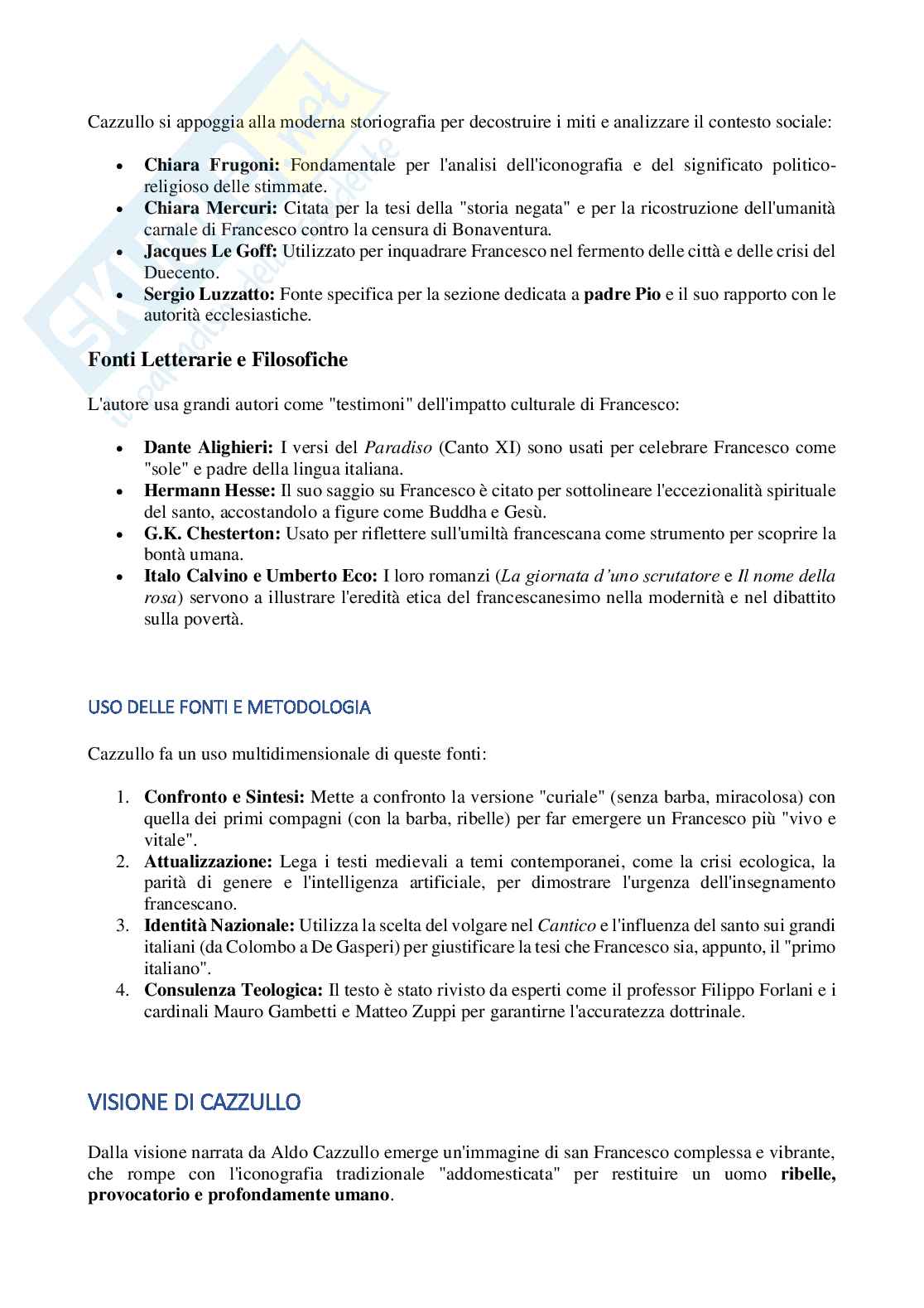 Riassunto esame Religione, società e culture nel medioevo, Prof. Michetti Raimondo, libro consigliato Francesco, il primo italiano, Cazzullo Pag. 16
