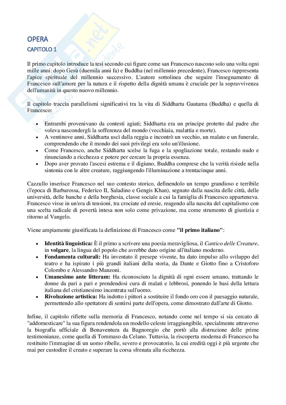 Riassunto esame Religione, società e culture nel medioevo, Prof. Michetti Raimondo, libro consigliato Francesco, il primo italiano, Cazzullo Pag. 2