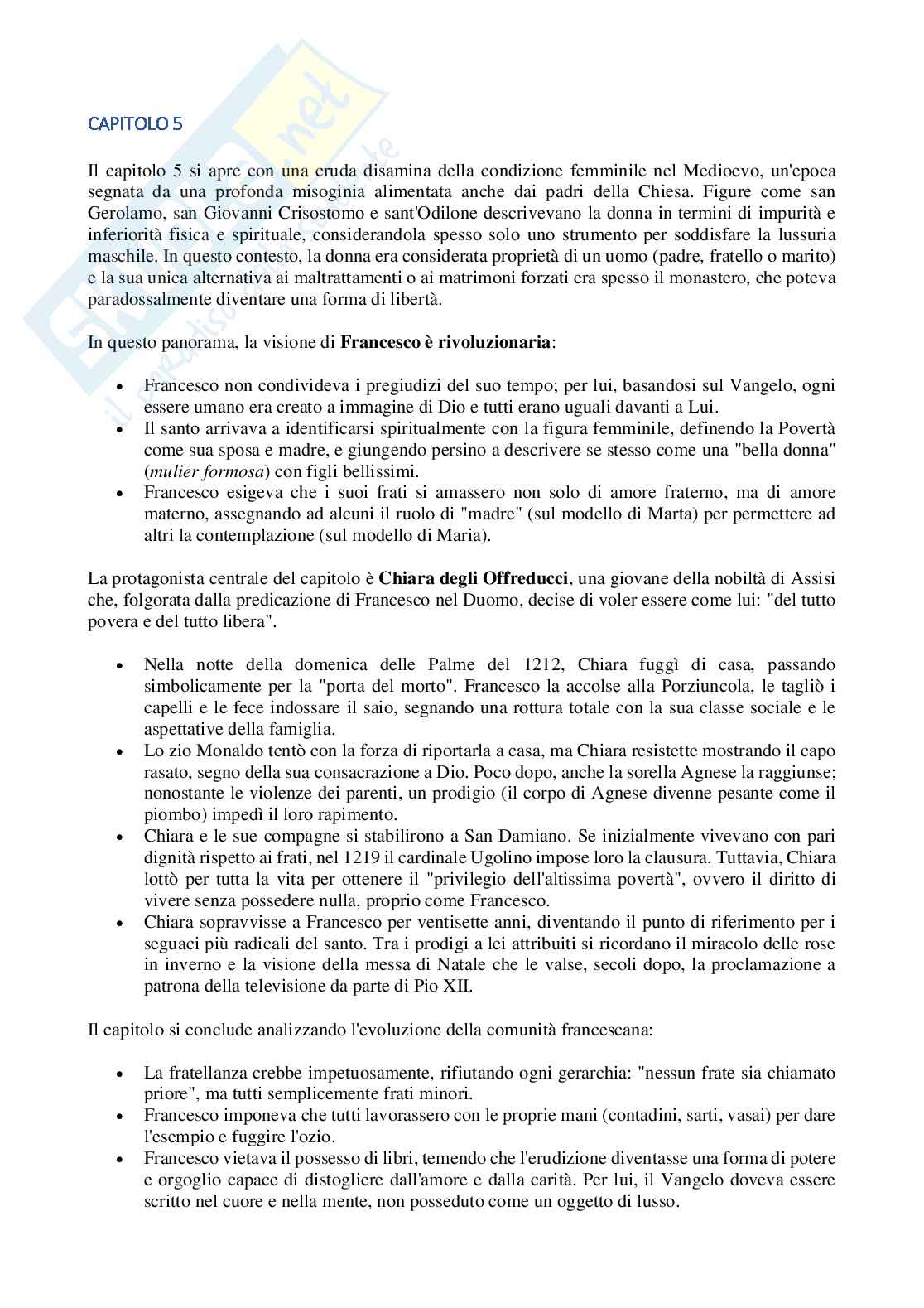 Riassunto esame Religione, società e culture nel medioevo, Prof. Michetti Raimondo, libro consigliato Francesco, il primo italiano, Cazzullo Pag. 6