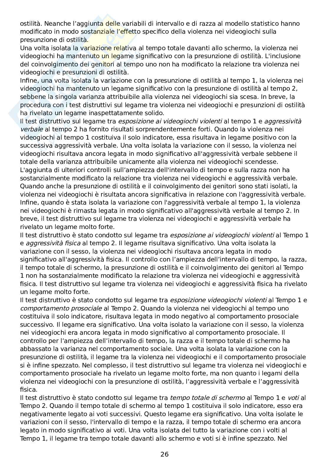 Riassunto esame Psicologia dello sviluppo tipico e atipico, Prof. Milani Luca, libro consigliato Videogiochi violenti: effetti sui bambini e gli adolescenti, C.A. Anderson, D.A. Gentile, K.E. Buckley Pag. 26