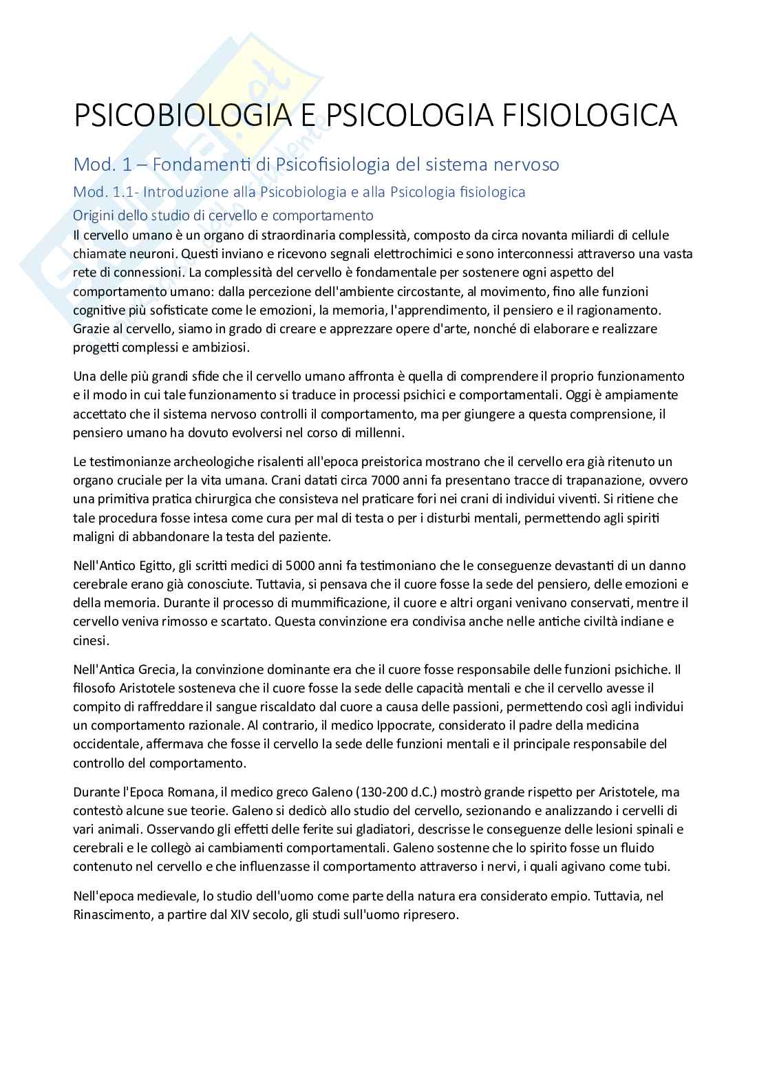 Psicobiologia e psicologia fisiologica Pag. 1