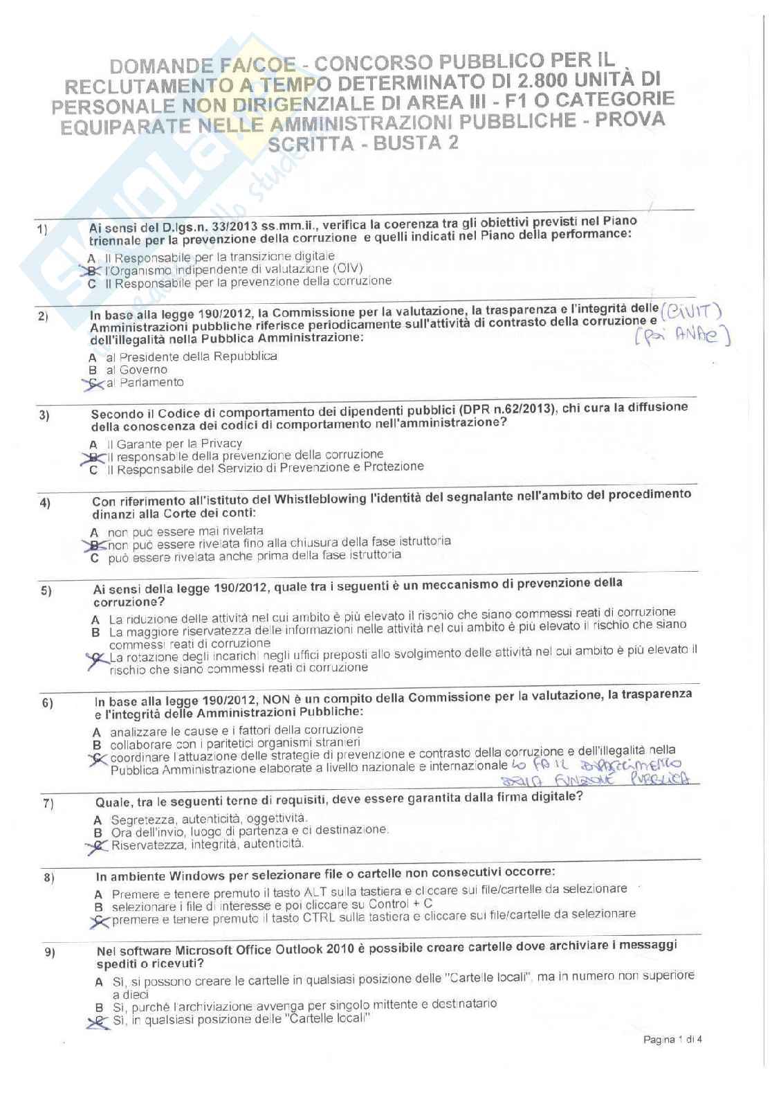 Prova scritta concorso pubblico per funzionario amministrativo contabile istruttore direttivo  C1 D1 - Quiz a risposta multipla con soluzione Pag. 2