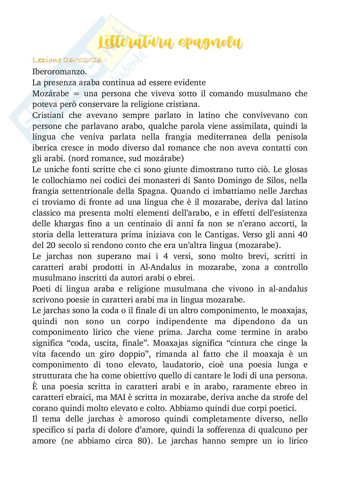 Appunti di Letteratura spagnola I  Pag. 1