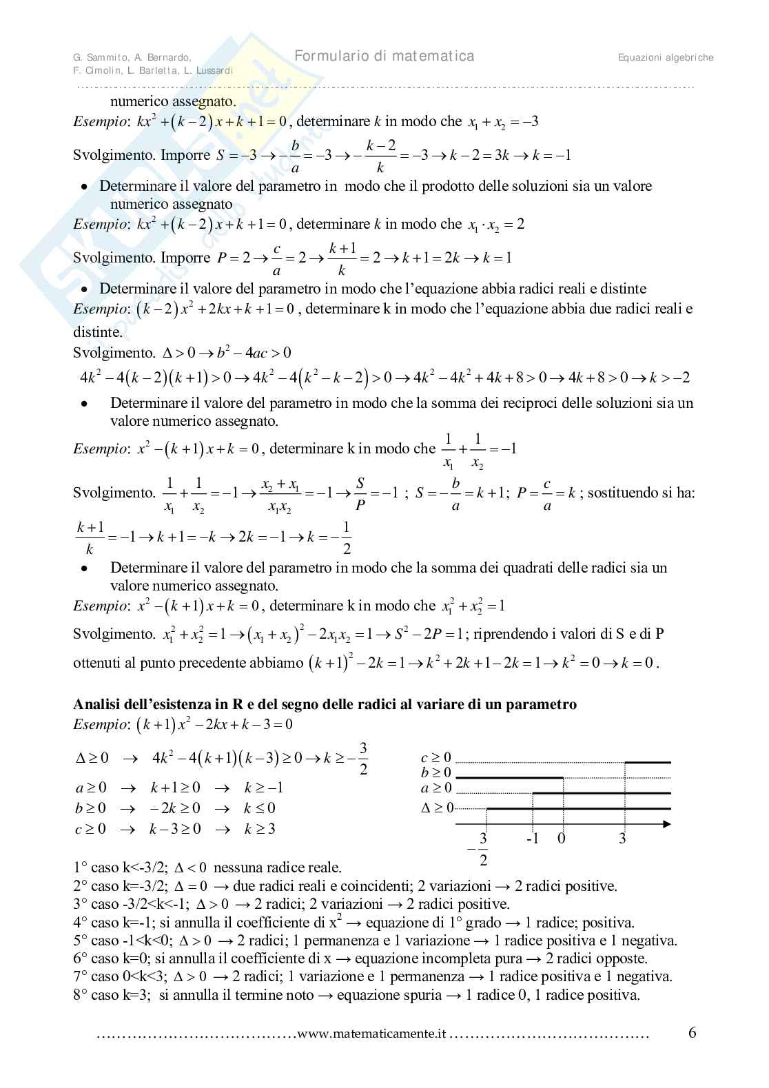 Equazioni di primo, secondo, terzo e quarto grado Pag. 6