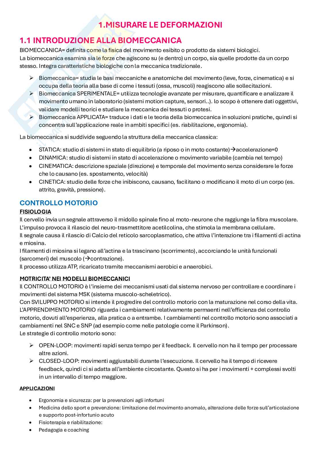 Appunti Biomeccanica sperimentale Pag. 1