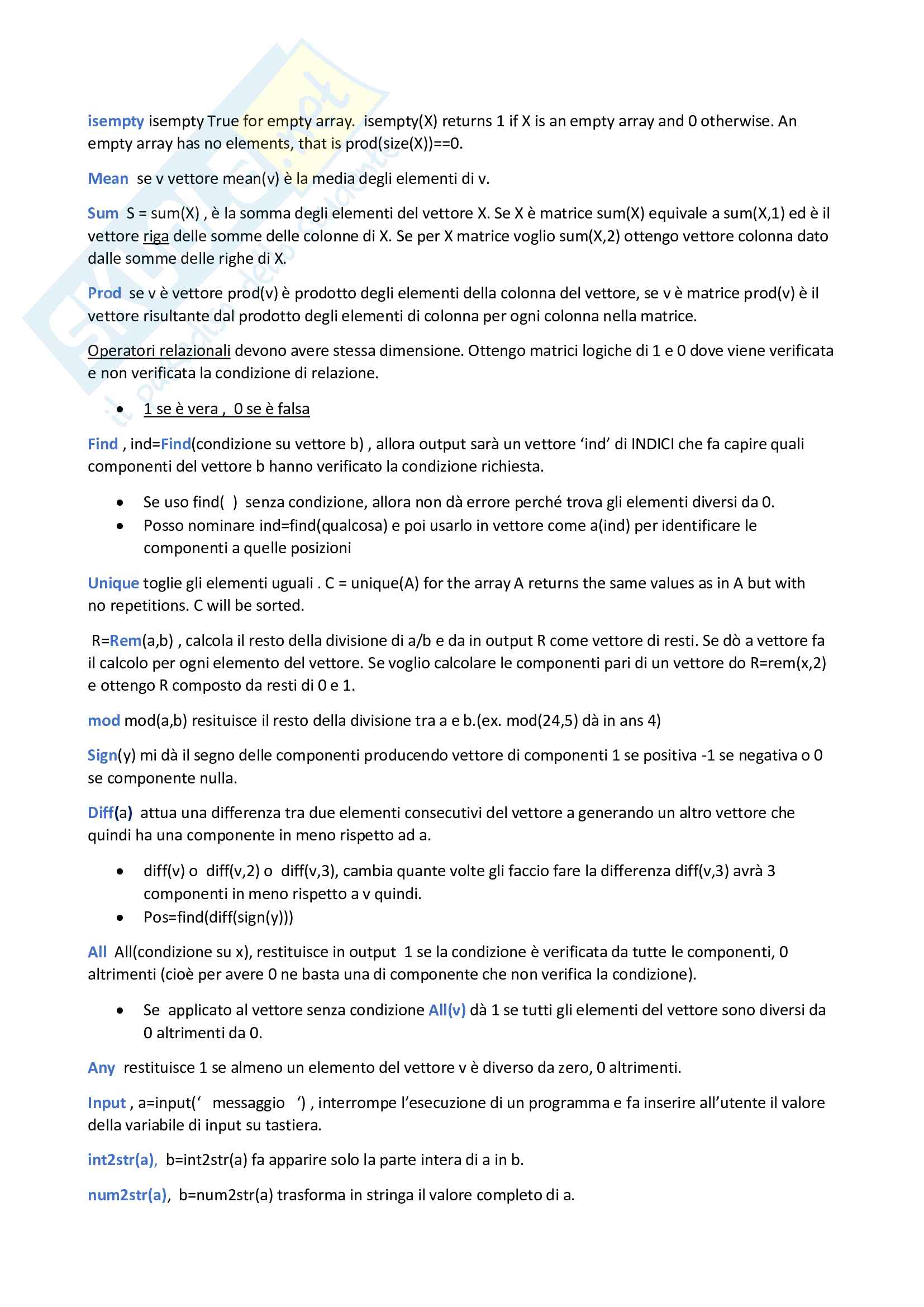 Glossario di MatLab programmazione Pag. 2