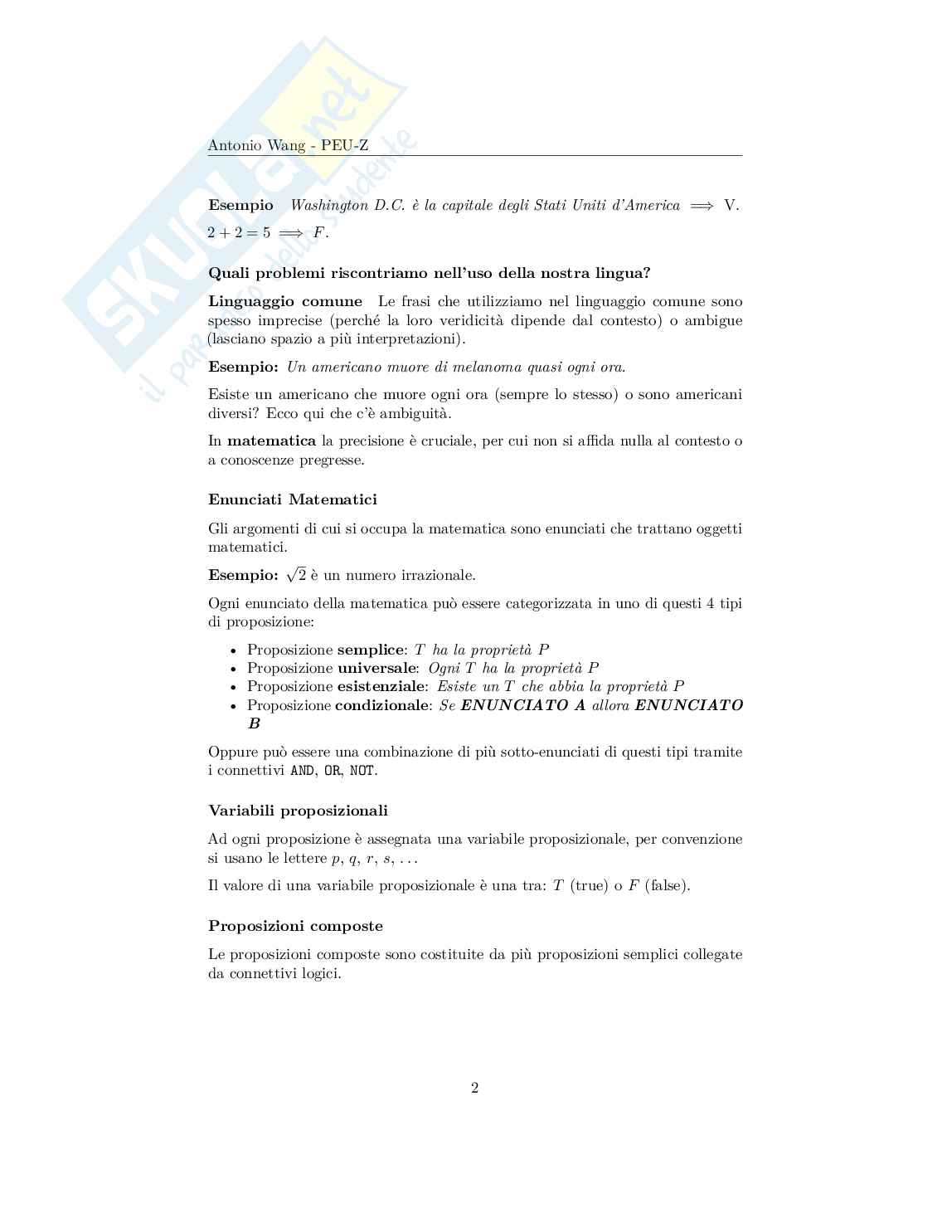 Metodi matematici per l'informatica – Appunti logica, insiemi e induzione, appunti di logica matematica Pag. 2