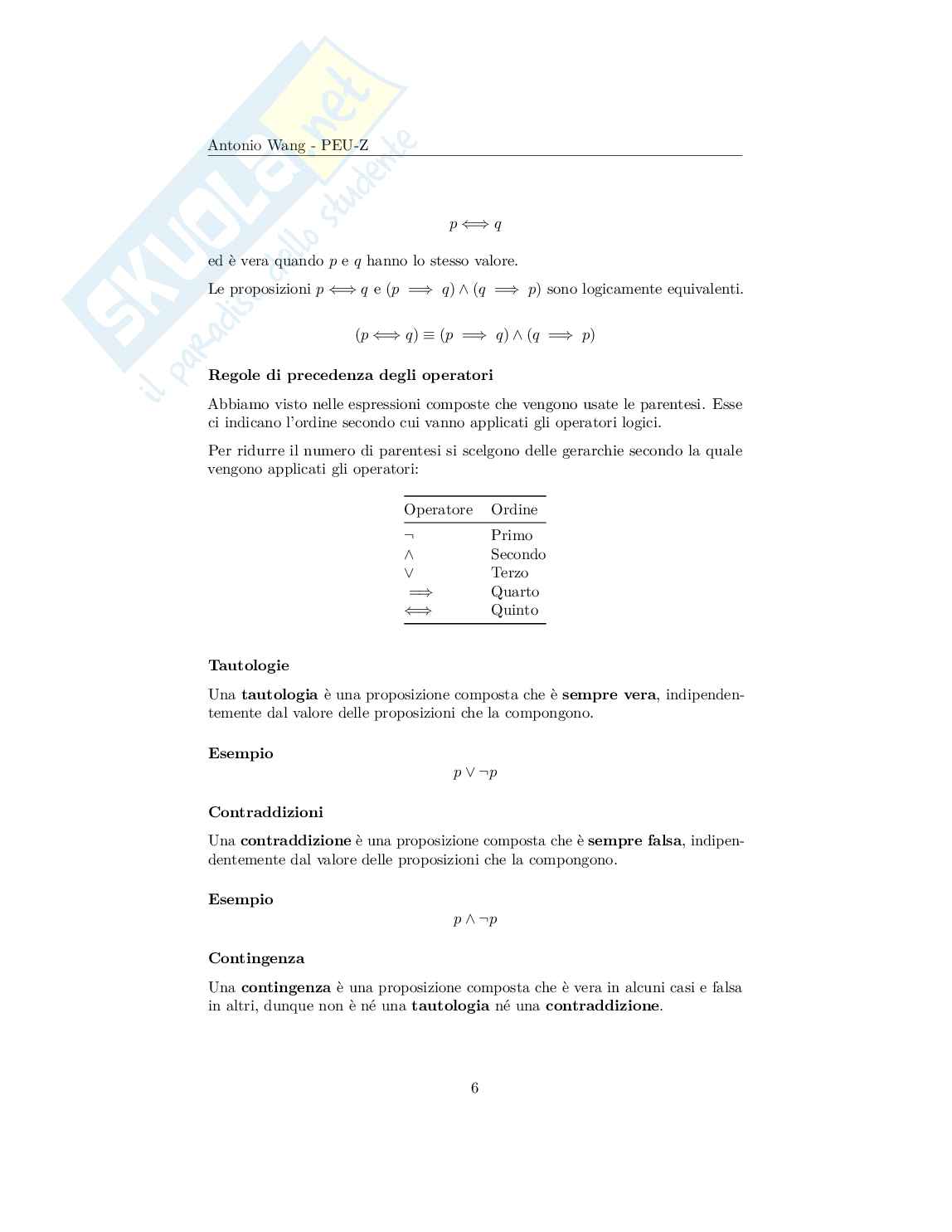 Metodi matematici per l'informatica – Appunti logica, insiemi e induzione, appunti di logica matematica Pag. 6