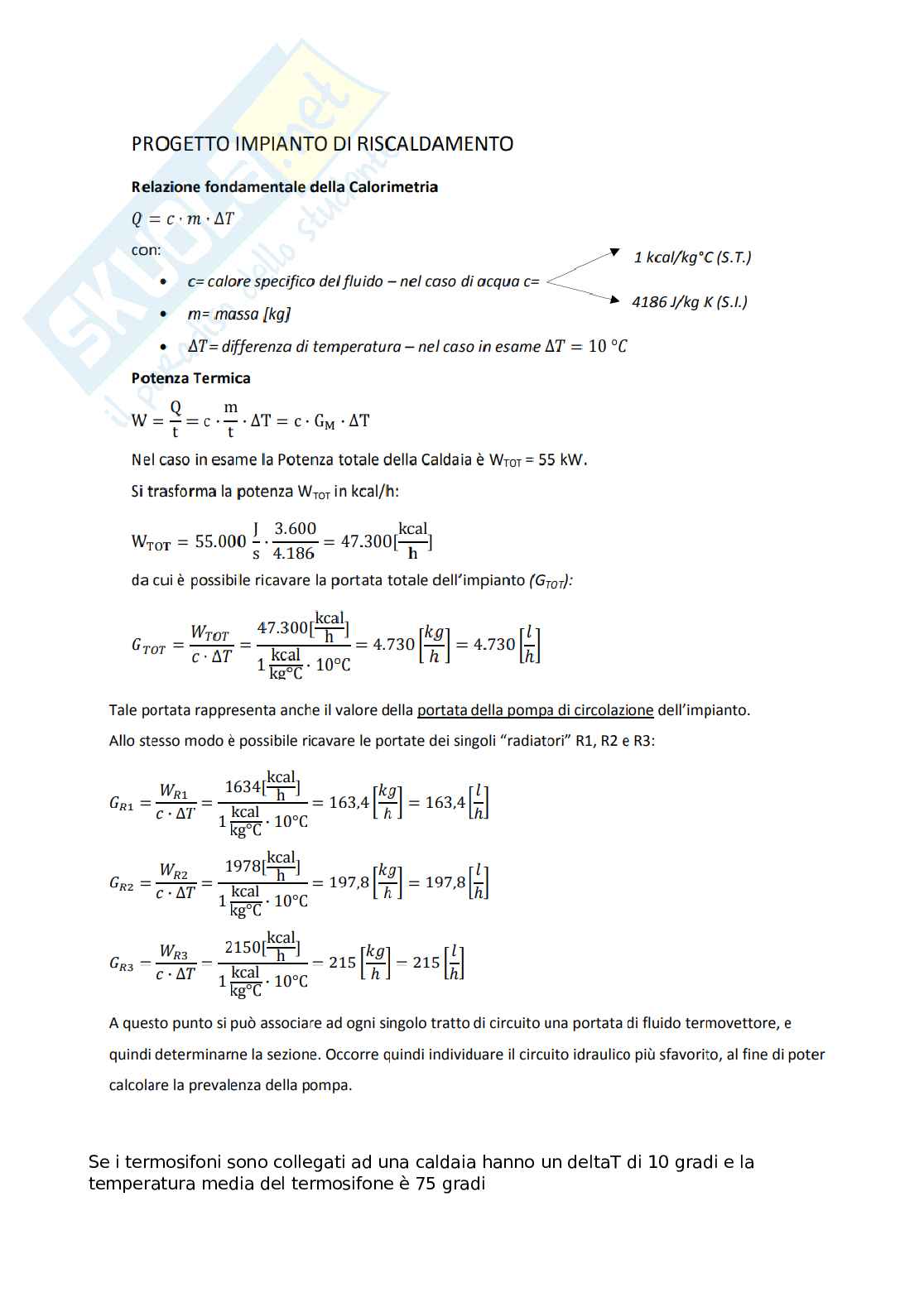 Esercitazione dimensionamento impianto di riscaldamento Pag. 1