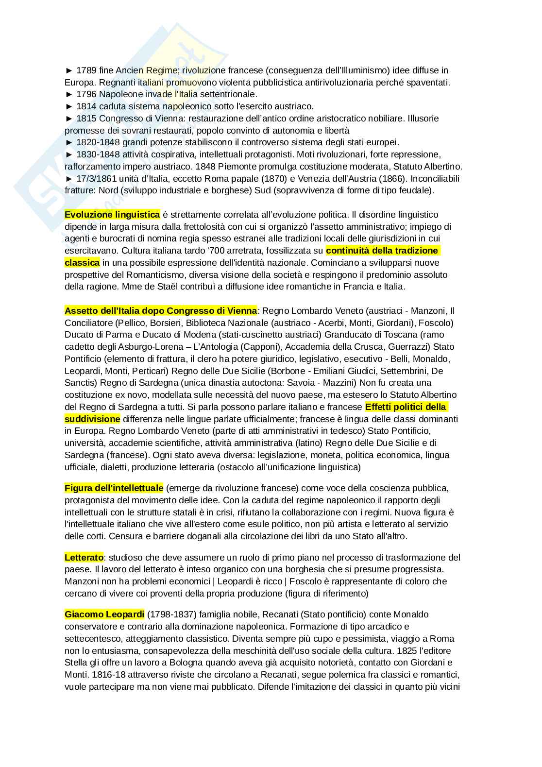 Appunti e schemi generali di Letteratura italiana  Pag. 1