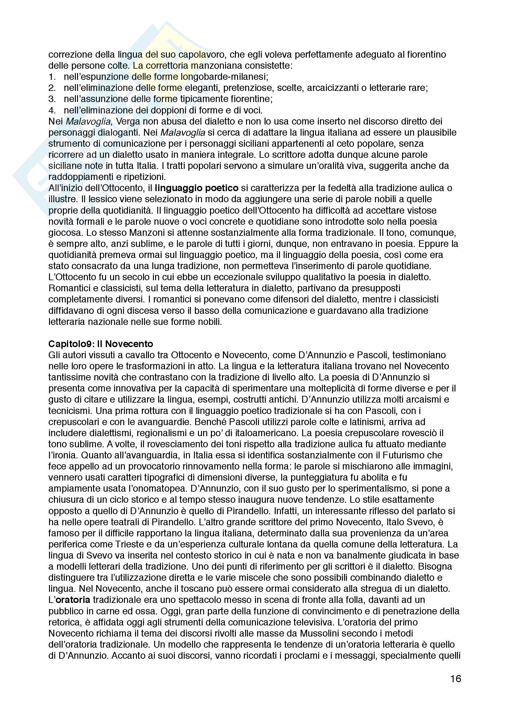 Riassunto esame Linguistica italiana, prof.ssa Raffaella Setti, libro consigliato "Breve storia della lingua italiana", Marazzini Claudio Pag. 16