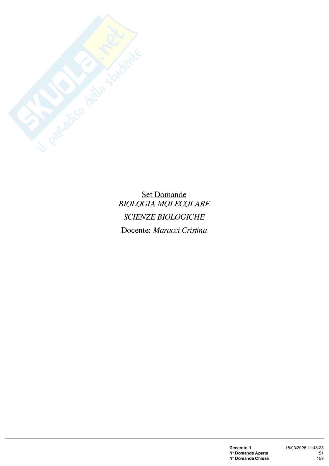 Paniere di Biologia molecolare con multiple + aperte, 2026 Pag. 1