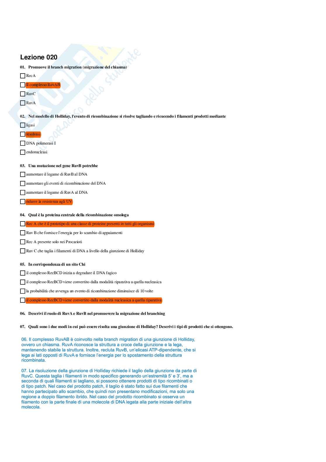 Paniere di Biologia molecolare con multiple + aperte, 2026 Pag. 26