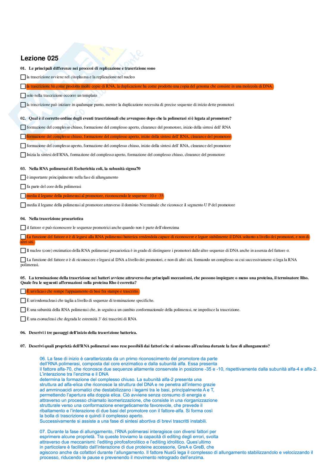 Paniere di Biologia molecolare con multiple + aperte, 2026 Pag. 31